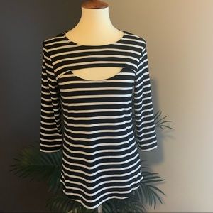 Verve Ami Black/White Striped Peekaboo Sexy Top